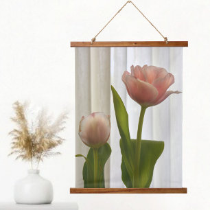 Delikate rosa Pastel Tulips Schöne Fotografie Wandteppich Mit Holzrahmen