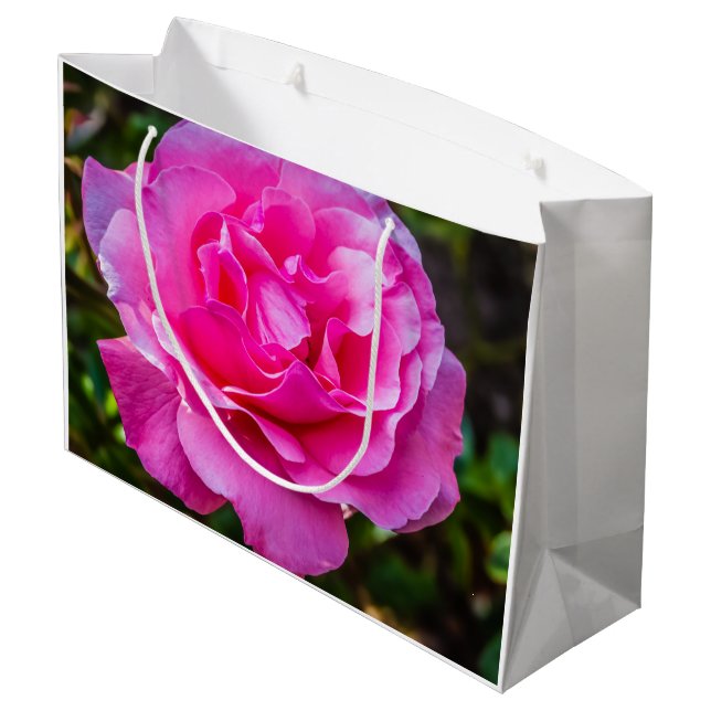 Delikate rosa Rosa Rose. Große Geschenktüte (Rückseite Schrägansicht)