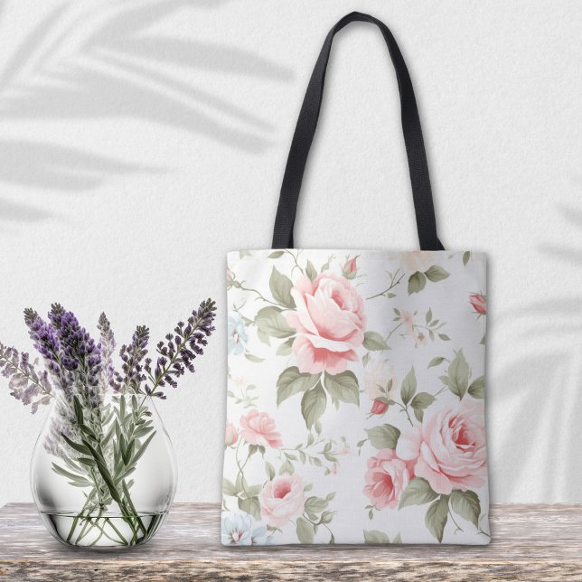 Delikate Rosa Rose Alles über - bedruckt (Beautiful blush pink rose all over print Tote Bag for Woman, Bridesmaids, Flower girls and more...)
