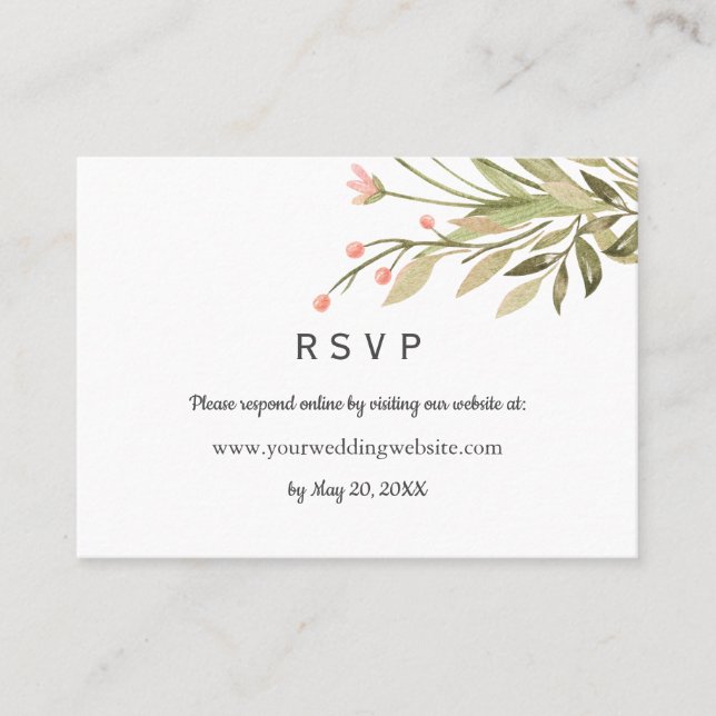 Delikate rosa Wiese Wedding RSVP Online Website Visitenkarte (Vorderseite)