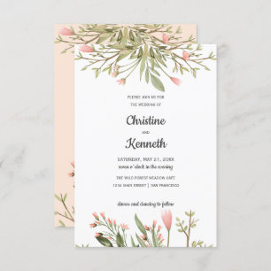 Delikate Rosa Wildblumen Chic Botanische Hochzeit Einladung