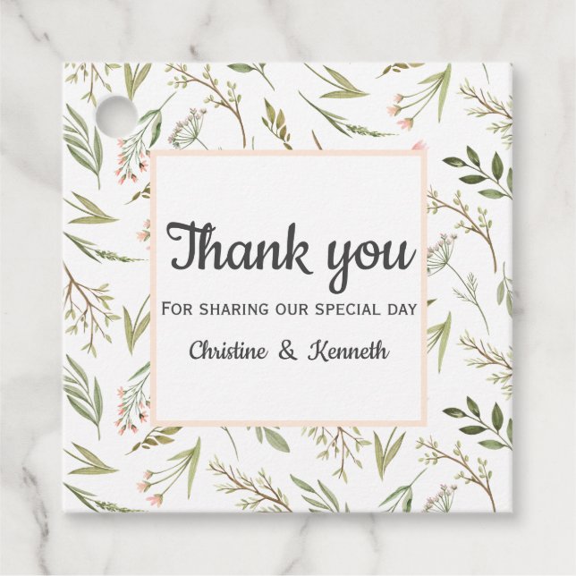 Delikate rosa Wildblumen danke Ihnen Hochzeit Geschenkanhänger (Vorderseite)