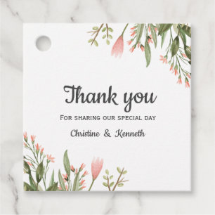 Delikate rosa Wildblumen danke Ihnen Hochzeit Geschenkanhänger