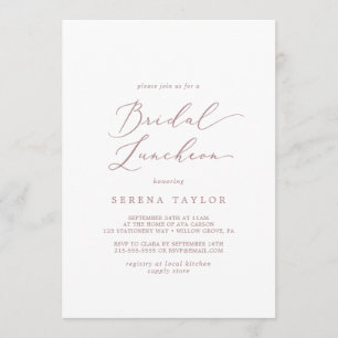 Delikate Rose Gold Calligrafy Bridal Luncheon Einladung