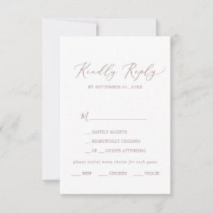 Delikate Rose Gold Calligrafy Menü UAWG RSVP Karte
