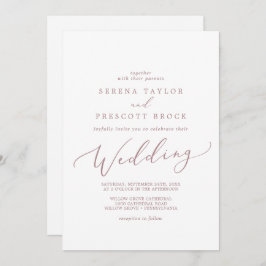 Delikate Rose Gold Calligrafy Wedding Einladung