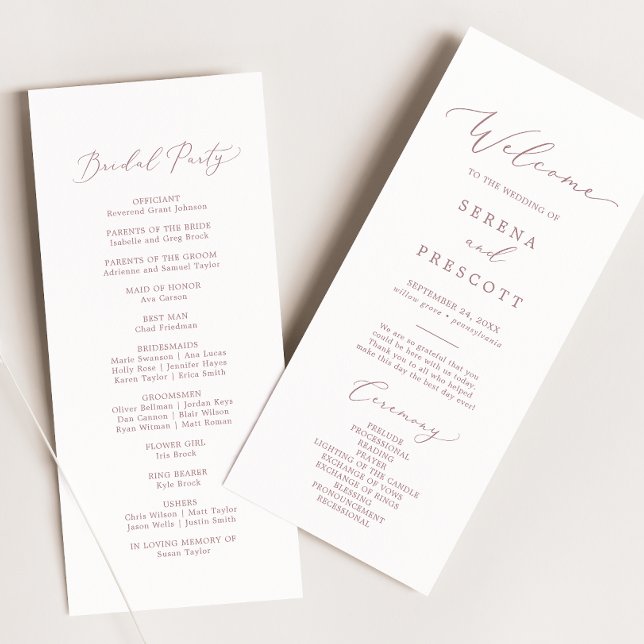 Delikate Rose Gold Calligrafy Wedding Programm (Von Creator hochgeladen)