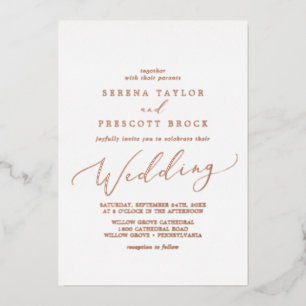 Delikate Rose Gold Foil Calligrafy Wedding Folieneinladung