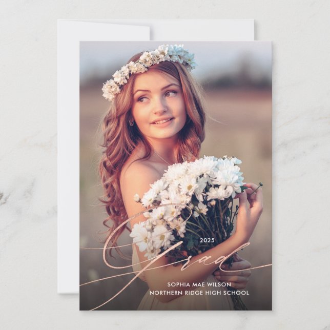 Delikate Rose Gold Script 1-Foto Graduation Party Einladung (Vorderseite)