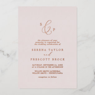 Delikate Rose Goldene Foil Blush Monogram Weddin Folieneinladung