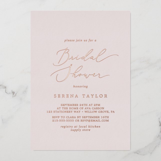 Delikate Rose Goldene Foil | Brautparty mit Blush Folieneinladung (Vorderseite)