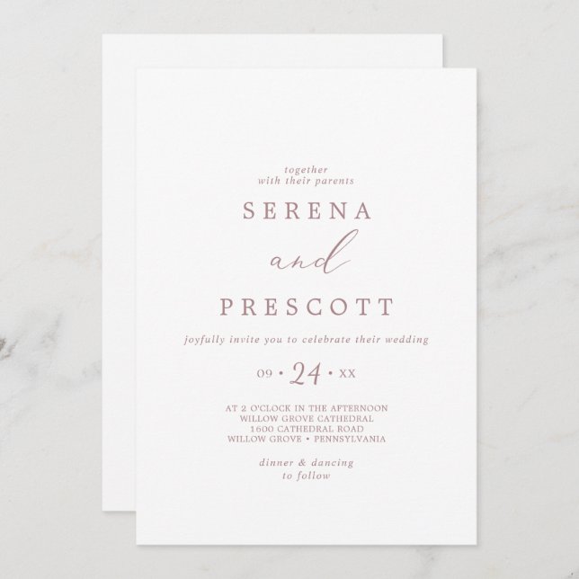 Delikate Rose Goldkalligrafie Lässige Hochzeit Einladung (Vorne/Hinten)