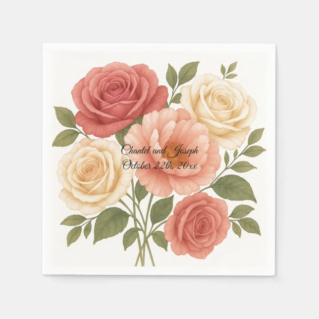 Delikate Rose Peony Personalisiert Wedding Napkins Serviette (Vorderseite)