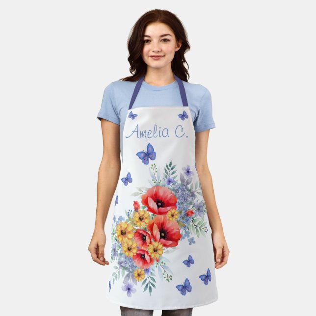 Delikate Rote Pfeffer, Sonnenblumen und Schmetterl Schürze (Getragen)