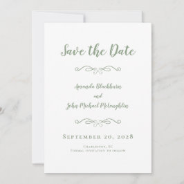 Delikate Sage Green Script Romantische Kalligraphi Save The Date