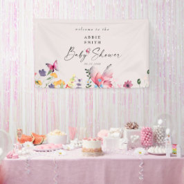 Delikate Schmetterlinge und Wildblumen Babydusche Banner