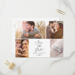 Delikate Schwarz-4-Fotovorlage Save the Date Einladungspostkarte