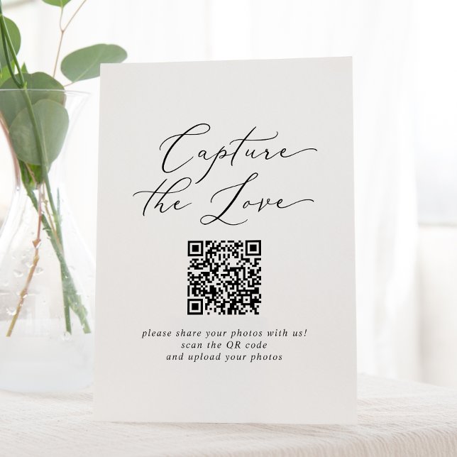 Delikate Schwarz Capture die Liebe QR Code Hochzei Sockelschild (Von Creator hochgeladen)
