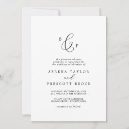 Delikate Schwarze Kalligraphie Formal Monogram Wed Einladung