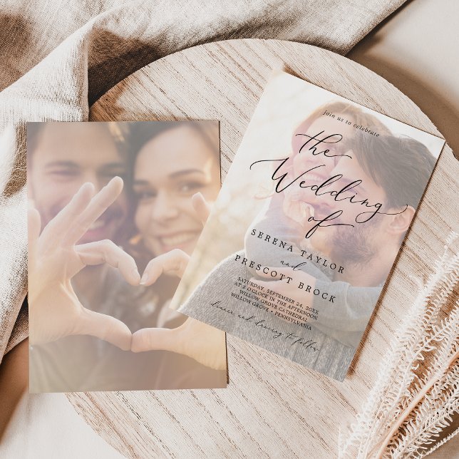 Delikate Schwarze Kalligraphie | Verblasenes Foto  Einladung (Von Creator hochgeladen)