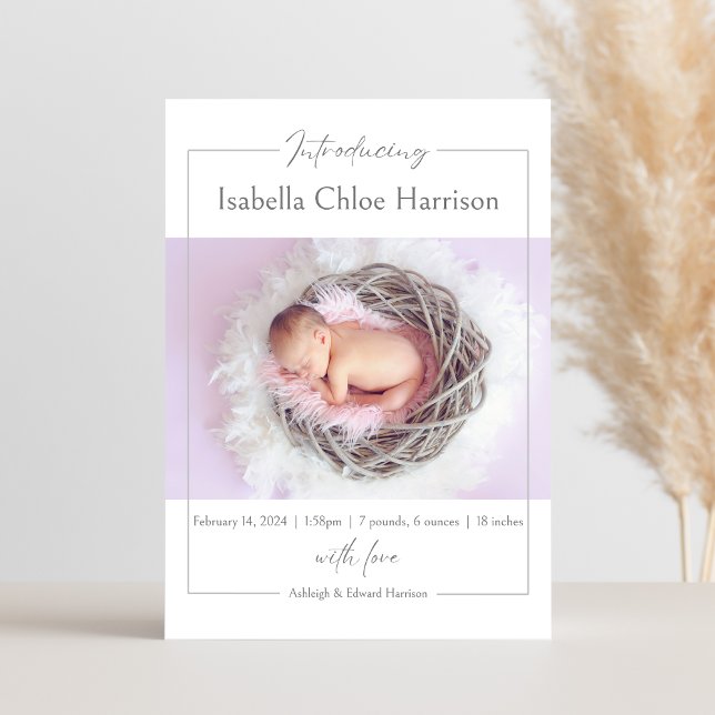 Delikate Script Baby Girl Birth Announcement Card Ankündigung (Von Creator hochgeladen)