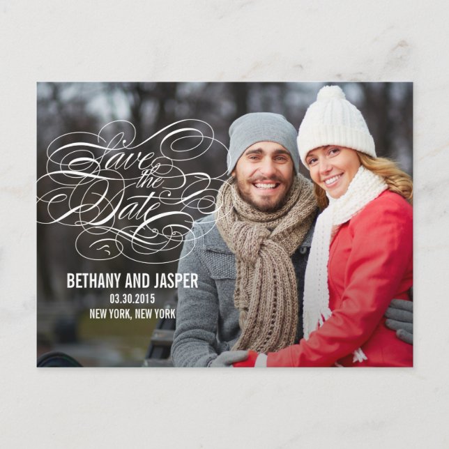 Delikate Script Save the Date Postkarten (Vorderseite)