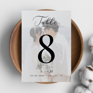 Delikate Script White Fade Foto Monogram Wedding Tischnummer