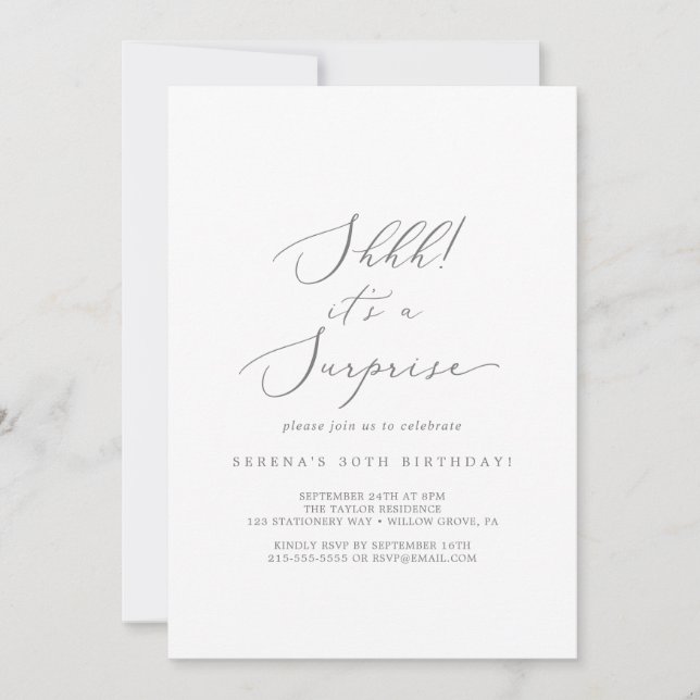 Delikate Silberkalligrafie ist ein überraschendes  Einladung (Vorderseite)