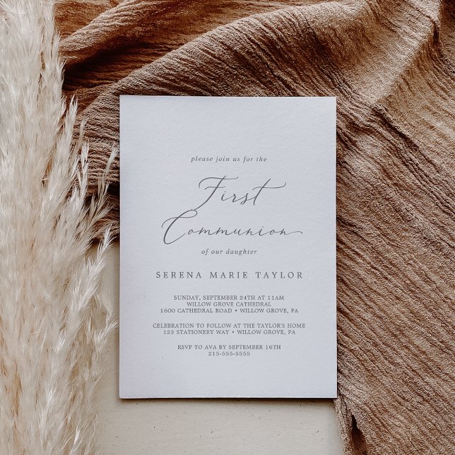 Delikate Silberkalligraphie Erste Kommune Einladung (Von Creator hochgeladen)