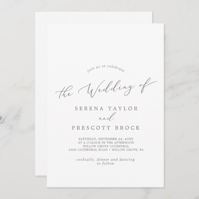 Delikate Silberkalligraphie-Monogramm-Back-Wedding Einladung (Vorne/Hinten)