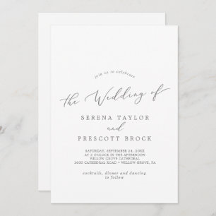 Delikate Silberkalligraphie-Monogramm-Back-Wedding Einladung