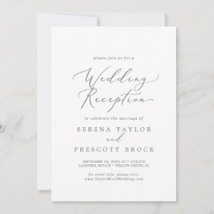 Delikate Silver Calligrafy Wedding Reception Einladung