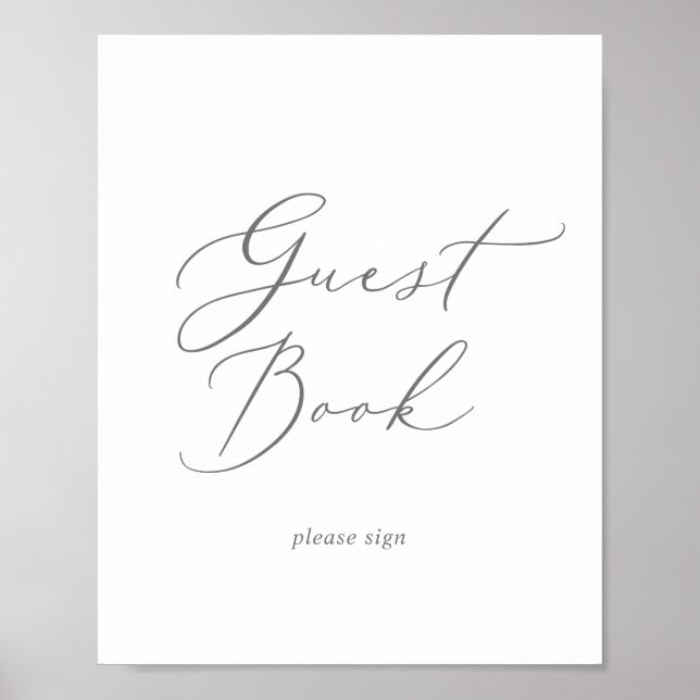 Delikate Silver Calligraphy Guest Book Sign Poster (Vorne)