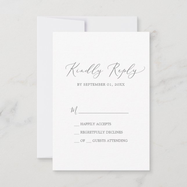 Delikate Silver Calligraphy Simple RSVP Card (Vorderseite)