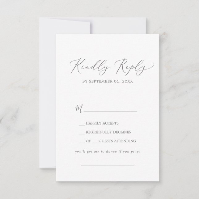 Delikate Silver Calligraphy Song Request RSVP Card (Vorderseite)