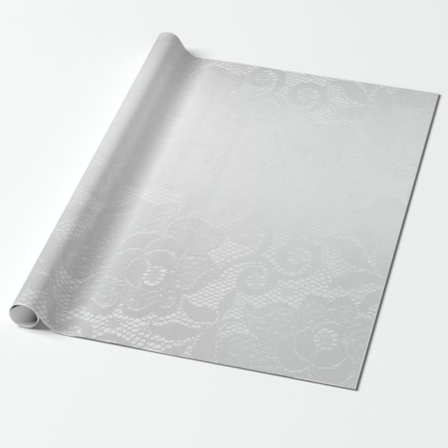 Delikate Silver Grey White Roses Lace Geschenkpapier (Ungerollt)