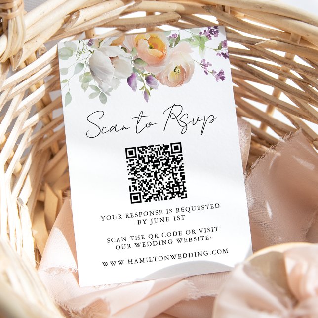 Delikate Spring Floral Wedding QR Code RSVP Karte (Von Creator hochgeladen)