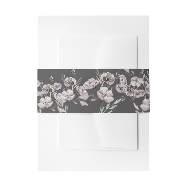 Delikate staubige lila Blume Aquarell, dunkelgrau Einladungsbanderole (Vorderseite Beispiel)