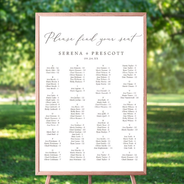 Delikate Taupe Alphabetische Sitzkarte Poster (Von Creator hochgeladen)