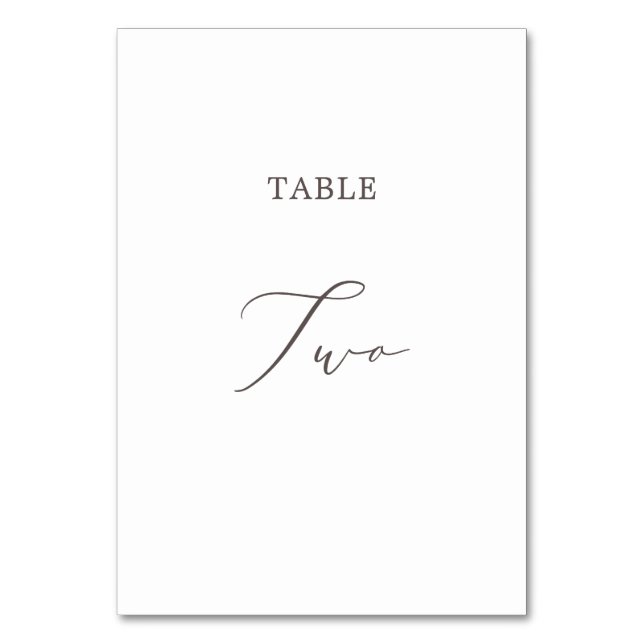 Delikate Taupe Calligraphie Tabelle Zwei Tischnumm Tischnummer (Vorderseite)