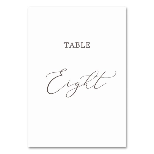 Delikate Taupe Calligraphy Table Aight Tischnummer (Vorderseite)