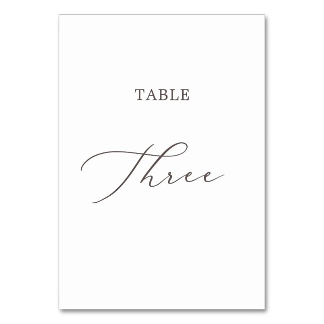 Delikate Taupe Calligraphy Table Tischnummer (Vorderseite)