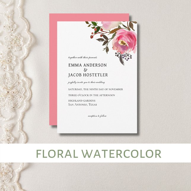Delikate tropische Frühlingsfrühlingssorten Rose Einladung (Floral watercolor invitations)