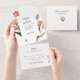 Delikate Tulip Watercolor Hochzeitsmenü UAwg All In One Einladung