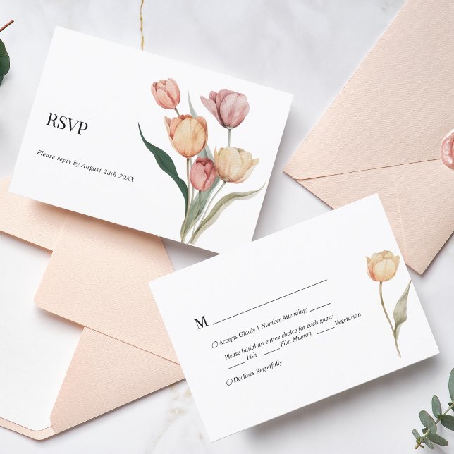 Delikate Tulip Watercolor Menü Wahl Hochzeitsfeier RSVP Karte (Von Creator hochgeladen)