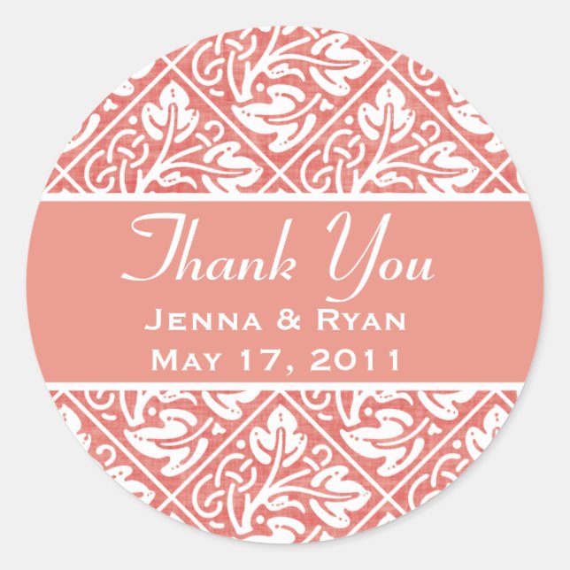 Delikate und Verzierte Round Wedding, danke Labels Runder Aufkleber (Vorderseite)
