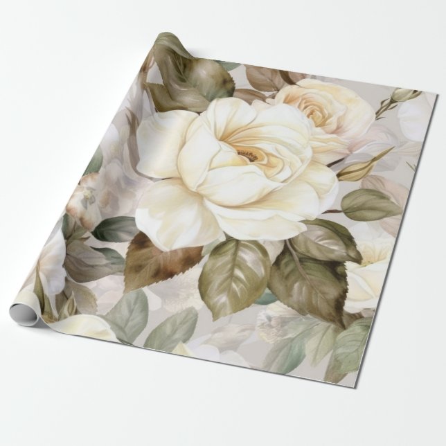 Delikate, Vintage, cremige Rosen Geschenkpapier (Ungerollt)
