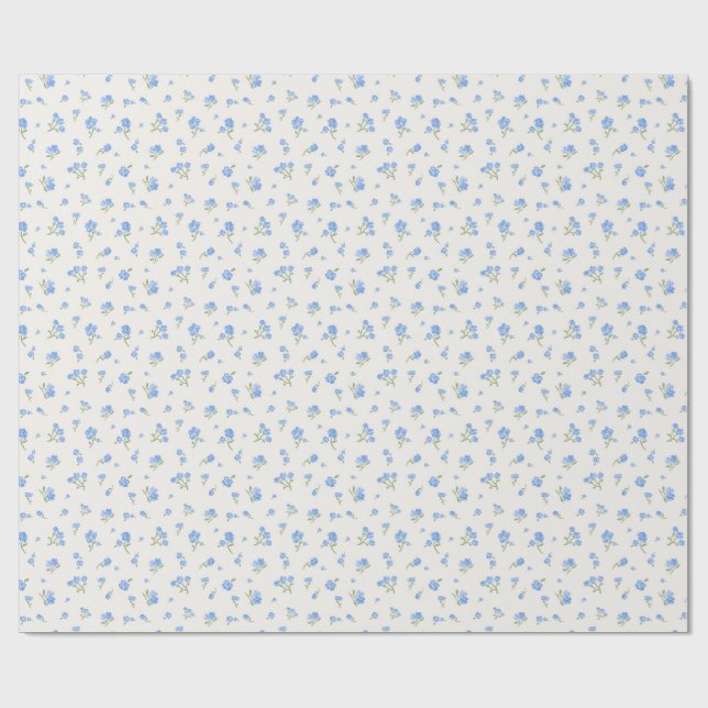 Delikate Vintage Elegante Blumenmuster Blau Geschenkpapier (Flach)