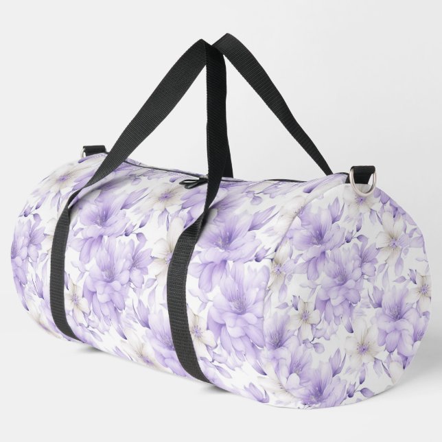 Delikate Violett-Blumen Duffle Bag (Linke Ecke)