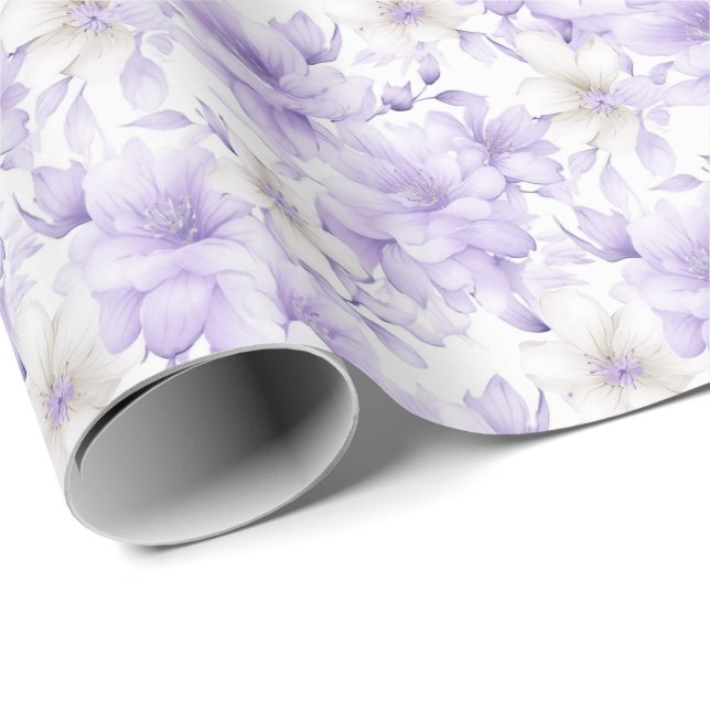 Delikate Violett-Blumen Geschenkpapier (Rolleneckpunkt)
